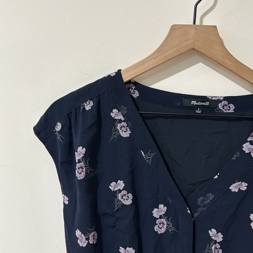 • Madewell • Women’s Skygaze Mini Dress Pansy Bouquet Navy Blue and Purple 6 - Picture 3 of 4